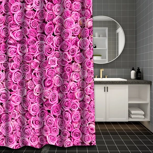Waterproof polyester shower curtain with purple rose floral print for bathroom decor