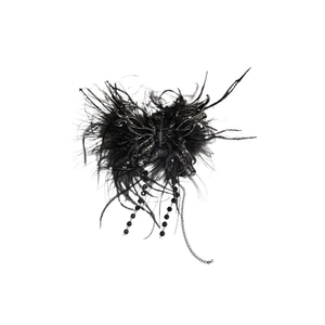 Elegant dark gothic butterfly hair claw with black feathers and shimmering bead tassels