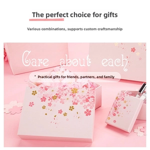 Pink sakura themed gift box set for silk sleep mask and hair accessories kit