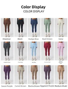 Detailed color display of high waist yoga leggings in fifteen various solid matte shades