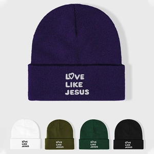 Love Like Jesus Embroidered Knit Beanie Hat Acrylic Warm Winter Cuffed Ribbed Cap For Men Women Casual Religious Style