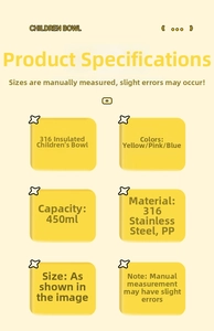 Spécifications du bol isolant 450ml en acier 316 et PP pour enfants avec détails