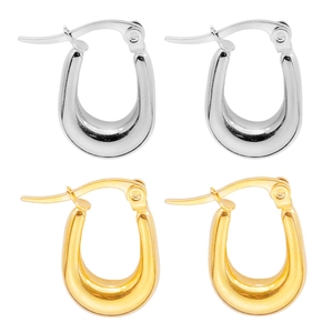 Polished 304 stainless steel U-shaped hoop earrings in gold and silver finishes