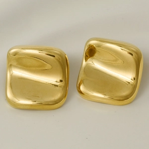 Close-up of polished gold square stud earrings in 304 stainless steel with smooth edges