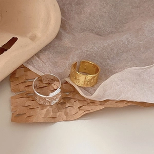 Minimalist S925 sterling silver open rings with gold and silver hammered texture finish