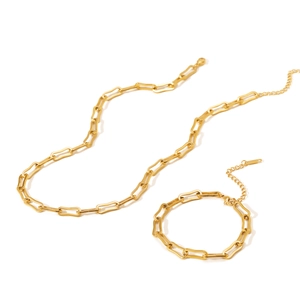 Minimalist 18K gold plated stainless steel jewelry set with necklace and bracelet