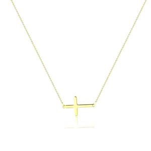 Minimalist S925 sterling silver horizontal cross pendant necklace in golden polished finish