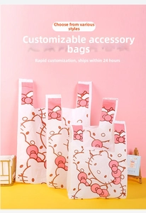 Custom Hello Kitty printed plastic vest handle bags for bakery and gift packaging