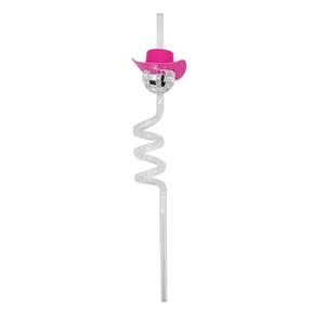 Spiegel-Discokugel-Strohhalm mit rosa Cowboyhut und dekorativem Spiral-Design für Partys