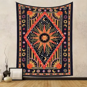 Celestial Wall Hanging Tapestry Polyester Astrology Sun Moon Stars Pattern Bohemian Mystic Art Decor For Bedroom Living Room