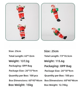 Detail of Christmas Santa Claus figurines climbing ladder and rope ornaments for decor