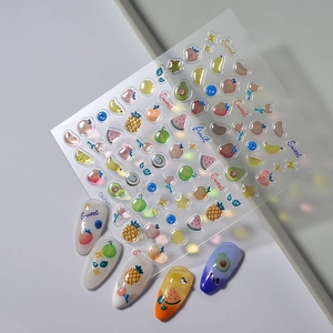 3D embossed fruit nail art stickers with strawberry and peach patterns for manicures