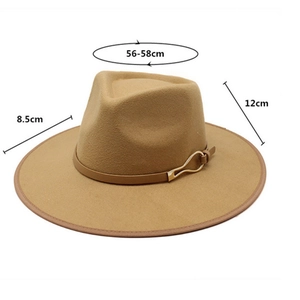 Detailed size chart for wide brim fedora hat showing 8.5cm brim and 12cm crown height