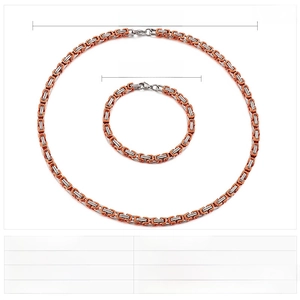 5mm Byzantine link chain necklace and bracelet set in orange and silver stainless steel