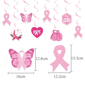 Pink ribbon breast cancer awareness party swirl decorations set with hope cards