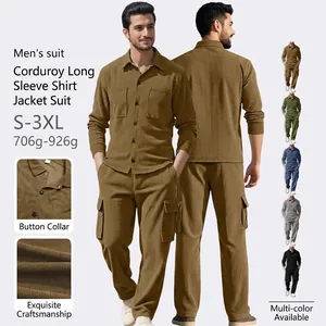 Men Corduroy Shirt And Cargo Pants Casual Long Sleeve Lapel Button Up Urban Utility Outfits