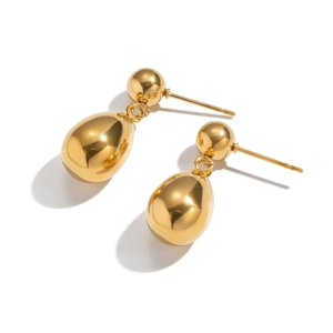 Minimalist gold-plated drop earrings featuring polished round studs and smooth teardrop pendants
