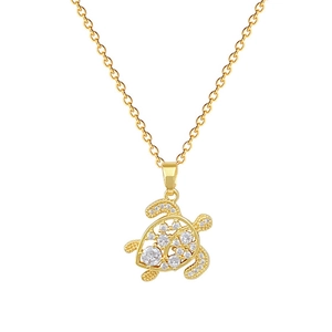 Luxurious gold turtle necklace with sparkling rhinestones on a stainless steel chain