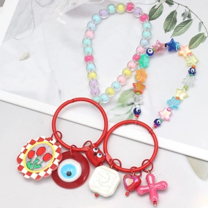 Handmade Colorful Beaded Keychain Phone Charm Turkish Evil Eye Heart Star Flower Pendant Bag Hanging Decor For Women