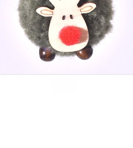Mignon pendentif poupée peluche pompon renne de Noël, détail suspension laine d'agneau.