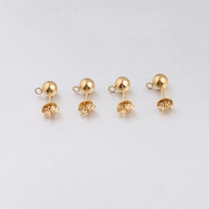 Polished gold-plated stainless steel ball earrings with hanging loops for DIY jewelry