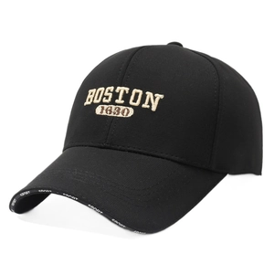 Classic black baseball cap with Boston embroidery and Sport text on the brim curve