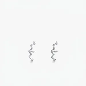 925 Sterling Silver Wave Stud Earrings For Women Minimalist Pave Zirconia Geometric Z-Shape Long Earrings Niche Jewelry