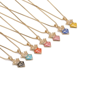 Fashion Crown Pendant Necklace Gold Plated Copper Zircon Colorful Enamel Drip Oil Jewelry For Women Elegant Gift