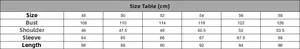 Detailed size guide table for men's casual business coat with measurements in cm