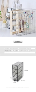 Detailed size chart showing 25.5cm height for transparent plastic jewelry storage rack
