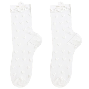 Chaussettes blanches avec motifs jacquard de cœur et bordure à volants élégante