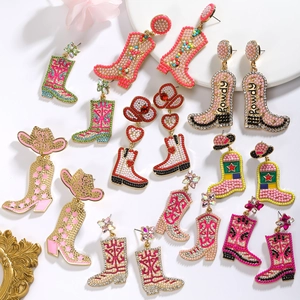 Cowboy boot earrings collection with colorful beads and crystal charms for women