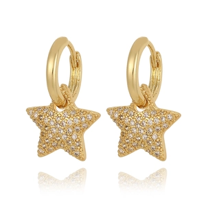 Exquisite 18K gold plated star drop earrings for women with white zircon pave setting