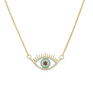 Classic Evil Eye pendant necklace with sparkling cubic zirconia on a gold-plated chain