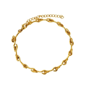 Gold titanium steel knotted link bracelet set with adjustable lobster clasp on white background