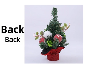 Back view of a mini Christmas tree with pine needles, red berries and red sequin base