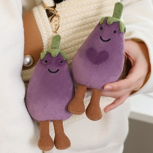Eggplant Plush Toy Keychain Pendant Cartoon Vegetable Doll Soft Short Plush Corduroy Long Legs Cute Purple Gift