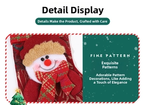 Detail of Christmas stocking featuring a 3D plush snowman with a red and green plaid scarf