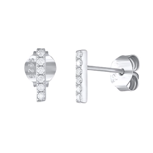 S925 sterling silver bar stud earrings with sparkling cubic zirconia on white background