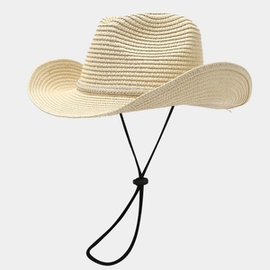 Outdoor straw cowboy hat with wide shapeable brim and sparkling rhinestone band