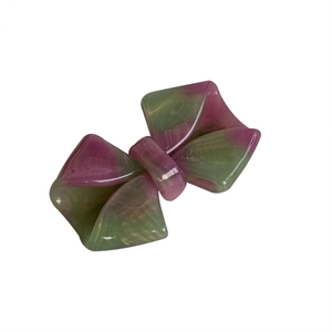 Handmade acetate bow hair clip with purple and green marble texture and France gold logo
