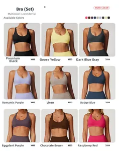 Collezione di nove colori di reggiseni sportivi yoga a costine con scollo a U