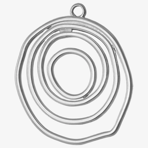 Close-up of irregular concentric silver stainless steel circles with a top hanging hole
