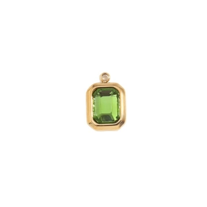 Minimalist 18K gold plated stainless steel square pendant with emerald green gemstone