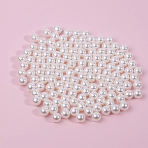 Polished white ABS imitation round pearls with pre-drilled holes for DIY jewelry making