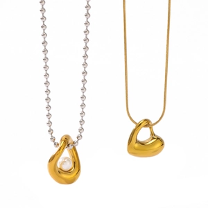 18K gold stainless steel geometric necklaces with white pearl inlays for women