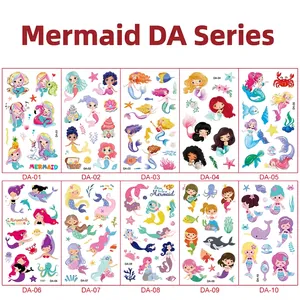 Set of 10 waterproof mermaid temporary tattoos for kids with colorful ocean designs