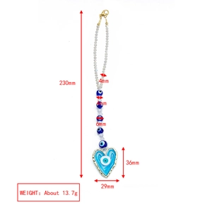 Detailed dimensions of the 230mm evil eye heart pendant with blue beads and metal clip