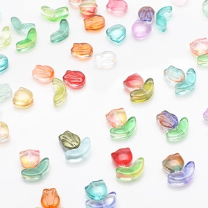 Colorful tulip and leaf gradient glass beads for DIY jewelry and necklace making