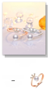Macro shot of S925 silver crown pearl rings with sparkling crystals in two elegant finishes